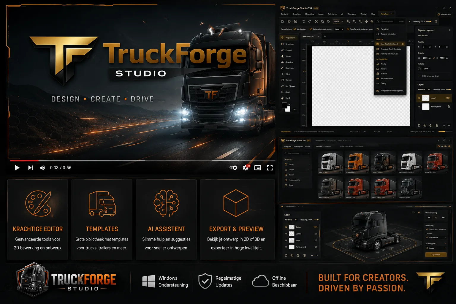 TruckForge Studio editor en templatebibliotheek